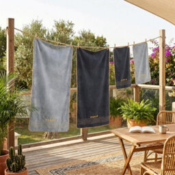 Living And Home 4 Pack Polyester Hand And Bath Towel Set Gold Star Striped Soft Absorbent Hanging Loop Bathroom Towels - thumbnail 2