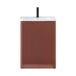 Royal Bathrooms Avenza 600mm Fluted Floor Standing Vanity Unit Terracotta Clay 2 Door Storage Cabinet With Ceramic Basin - thumbnail 7