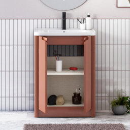 Royal Bathrooms Avenza 600mm Fluted Floor Standing Vanity Unit Terracotta Clay 2 Door Storage Cabinet With Ceramic Basin - thumbnail 3