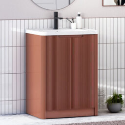 Royal Bathrooms Avenza 600mm Fluted Floor Standing Vanity Unit Terracotta Clay 2 Door Storage Cabinet With Ceramic Basin - thumbnail 6