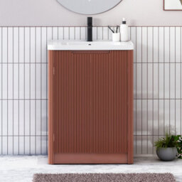 Royal Bathrooms Avenza 600mm Fluted Floor Standing Vanity Unit Terracotta Clay 2 Door Storage Cabinet With Ceramic Basin - thumbnail 1