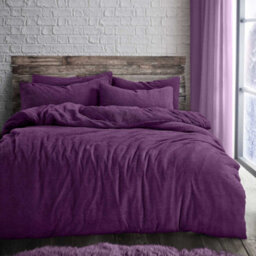 Velosso Purple Plain Teddy Fleece Duvet Cover And Pillowcase Set Super King