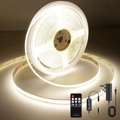 Wood Panel Co Cob Led Strip Lights Natural White 4000K 5M Dimmable, Cuttable And Flexible Includes Remote - image 1