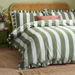 Wylder Birdie Stripe Ruffle Duvet Cover Set, Baygreen/mist, Double - thumbnail 2