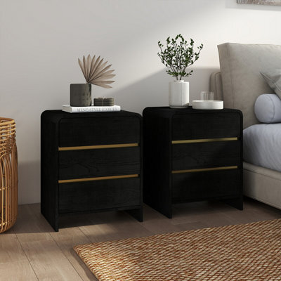 Melody Maison Pair Of Black 3 Drawer Bedside Tables - Meridian Black Range - image 1