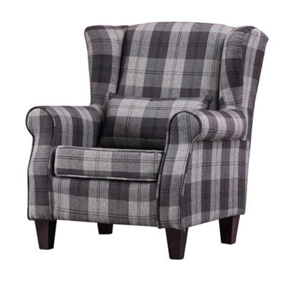 High Wing Back Armchair Tartan Fabric Chair Fireside Seat Livingroom Lounge Sofa - image 1