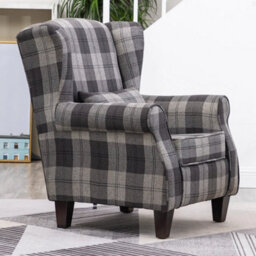 High Wing Back Armchair Tartan Fabric Chair Fireside Seat Livingroom Lounge Sofa - thumbnail 4