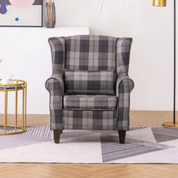 High Wing Back Armchair Tartan Fabric Chair Fireside Seat Livingroom Lounge Sofa - thumbnail 5