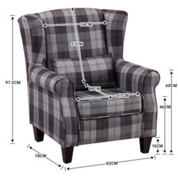 High Wing Back Armchair Tartan Fabric Chair Fireside Seat Livingroom Lounge Sofa - thumbnail 2