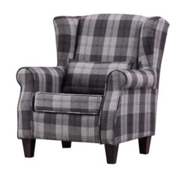 High Wing Back Armchair Tartan Fabric Chair Fireside Seat Livingroom Lounge Sofa - thumbnail 1