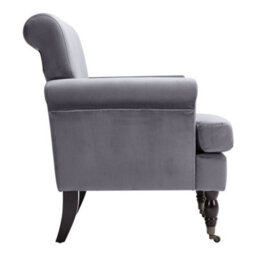 Living And Home Contemporary Grey Velvet Upholstered Recliner Chair Armchair With Wood Legs And Front Casters - thumbnail 3