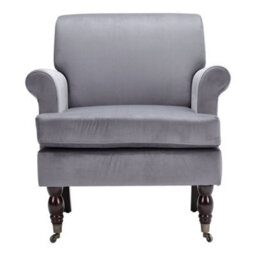 Living And Home Contemporary Grey Velvet Upholstered Recliner Chair Armchair With Wood Legs And Front Casters - thumbnail 2