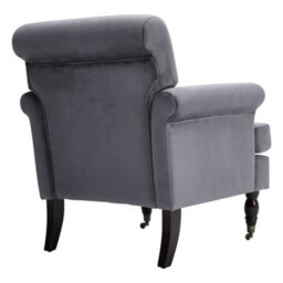 Living And Home Contemporary Grey Velvet Upholstered Recliner Chair Armchair With Wood Legs And Front Casters - thumbnail 4