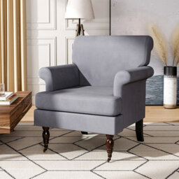Living And Home Contemporary Grey Velvet Upholstered Recliner Chair Armchair With Wood Legs And Front Casters