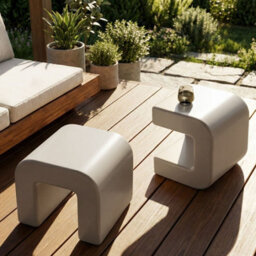 Wyld And Coco Novahome Set Of 2 Grey Side Tables, Synthetic Multifunctional Stools, No Assembly Required - thumbnail 2