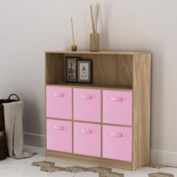 Urbn-Living Oak, Light Pink - Wide 7-Cube Bookcase With Drawers - thumbnail 3
