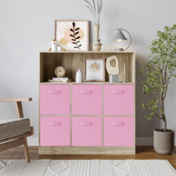 Urbn-Living Oak, Light Pink - Wide 7-Cube Bookcase With Drawers - thumbnail 2