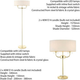 Standing Floor & Table Lamp Set Brass Crystal & Vintage White Shade Twin Light - thumbnail 2