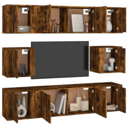 Berkfield Classic 8 Piece Tv Cabinet Set Smoked Oak Engineered Wood - thumbnail 3