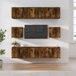 Berkfield Classic 8 Piece Tv Cabinet Set Smoked Oak Engineered Wood - thumbnail 2