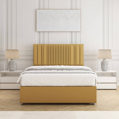 Bsspoke Florence Divan Bed Set Mustard Plush Velvet With 24Inch Headboard & Mattress No Drawers In Single Double King 4Ft 6Ft - image 1