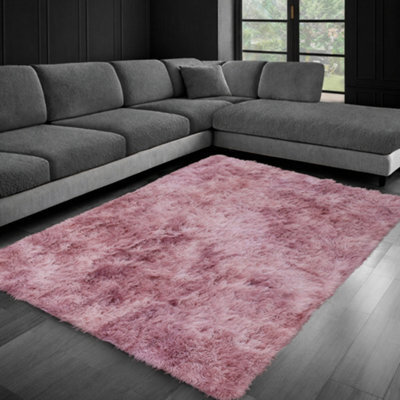 Aspire Homeware Non Slip Tie Dye Pink Shaggy Rug Soft Fluffy Washable, Living Area And Bedroom Rug, (L)170Cm X (W)120Cm