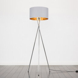 Valuelights Camden Chrome Tripod Floor Lamp With Grey/gold Shade And Bulb - thumbnail 4