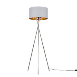 Valuelights Camden Chrome Tripod Floor Lamp With Grey/gold Shade And Bulb - thumbnail 1