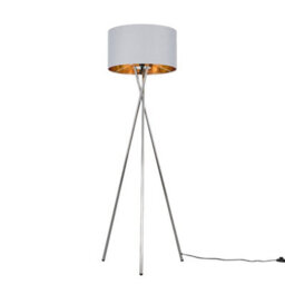 Valuelights Camden Chrome Tripod Floor Lamp With Grey/gold Shade And Bulb - thumbnail 3