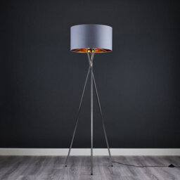 Valuelights Camden Chrome Tripod Floor Lamp With Grey/gold Shade And Bulb - thumbnail 2