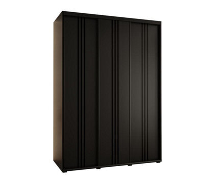 Arte Cannes Vi Sliding Door Wardrobe In Black - Premium Laminated Board - Pvc-Finished Edges - W180Cm X H205Cm X D60Cm - image 1