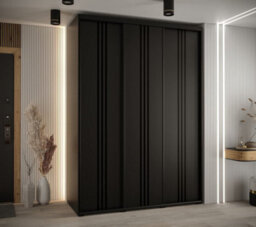 Arte Cannes Vi Sliding Door Wardrobe In Black - Premium Laminated Board - Pvc-Finished Edges - W180Cm X H205Cm X D60Cm - thumbnail 2