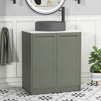 Royal Bathrooms Royal Bathroom Elmore 700mm Matt Green Freestanding Countertop Bathroom Vanity Unit 2 Door With Art Round Basin - image 1