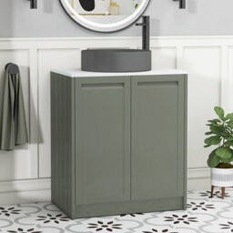 Royal Bathrooms Royal Bathroom Elmore 700mm Matt Green Freestanding Countertop Bathroom Vanity Unit 2 Door With Art Round Basin - thumbnail 1