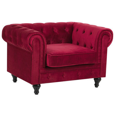 Beliani Armchair Chesterfield Velvet Burgundy - image 1