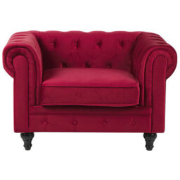 Beliani Armchair Chesterfield Velvet Burgundy - thumbnail 4