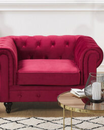 Beliani Armchair Chesterfield Velvet Burgundy - thumbnail 2