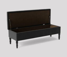 Alyana Ottoman Bench With Storage And Turned Wooden Legs, 150Cm Wide Ottoman Box - Black Plush Velvet - thumbnail 2