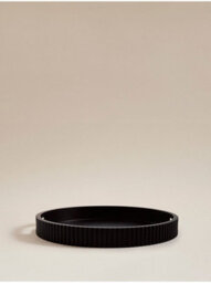 Biznest Sleek Black Ribbed Border Mdf Round Decorative Tray 4 Cm Deep Candle Holder Circular Design Display Unit Home Decor 34 Cm