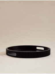 Biznest Sleek Black Ribbed Border Mdf Round Decorative Tray 4 Cm Deep Candle Holder Circular Design Display Unit Home Decor 34 Cm - thumbnail 2