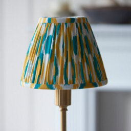 Luminosa Lighting Luminosa Burley Rechargeable Brushed Aged Brass Plate With Yellow Table Lamp With Jade Fabric Ikat Shade 16Cm Integrated Led - thumbnail 4