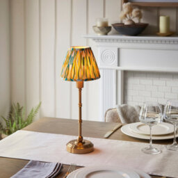 Luminosa Lighting Luminosa Burley Rechargeable Brushed Aged Brass Plate With Yellow Table Lamp With Jade Fabric Ikat Shade 16Cm Integrated Led - thumbnail 2
