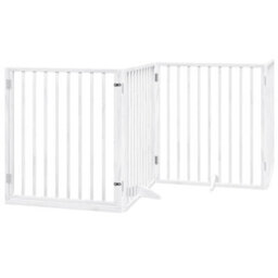 Walplus White Dog Gate With Door Foldable 6 Panels 480 Cm Poplar Wood 5 Panels + 1 Door Panel - thumbnail 3