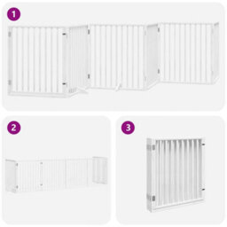 Walplus White Dog Gate With Door Foldable 6 Panels 480 Cm Poplar Wood 5 Panels + 1 Door Panel - thumbnail 5
