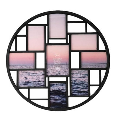 Round Photo Frame Collage And Wall Décor Holds Nine 4X6 / 5X7 9 Photos (Black)