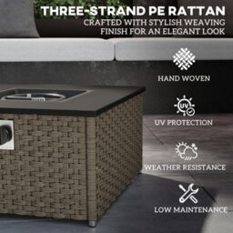 Outsunny 13 Kw Rattan Fire Pit Table, Garden Fire Table For Garden, Grey - thumbnail 6