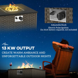 Outsunny 13 Kw Rattan Fire Pit Table, Garden Fire Table For Garden, Grey - thumbnail 5