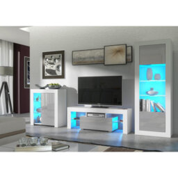 Creative Furniture Floe Tv Unit 130Cm - White & Grey Gloss Doors And Led Lights - thumbnail 4