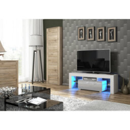 Creative Furniture Floe Tv Unit 130Cm - White & Grey Gloss Doors And Led Lights - thumbnail 2