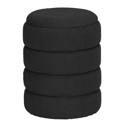 Urbn-Living Urbnliving Height 45.5Cm Soft Velvet Round Black Ottoman Storage Pouffe Footstool Dressing Vanity Chair - image 1